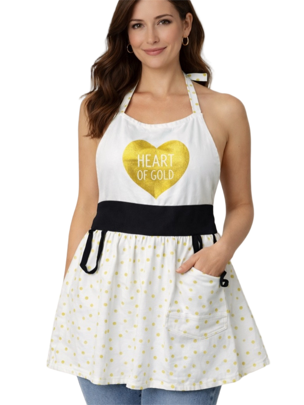 paper source heart of gold cotton white and black kitchen cooking apron